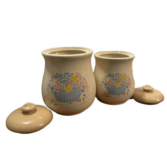 Saltera Vintage Floral Ceramic Kitchen Canisters Set - Grandmacore, Cottagecore - Picture 4 of 8